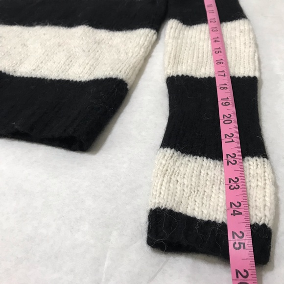 Loft Black Cream Stripe Crew Neck Cotton Wool Knit Blend Sweater Size S/M - Picture 11 of 11